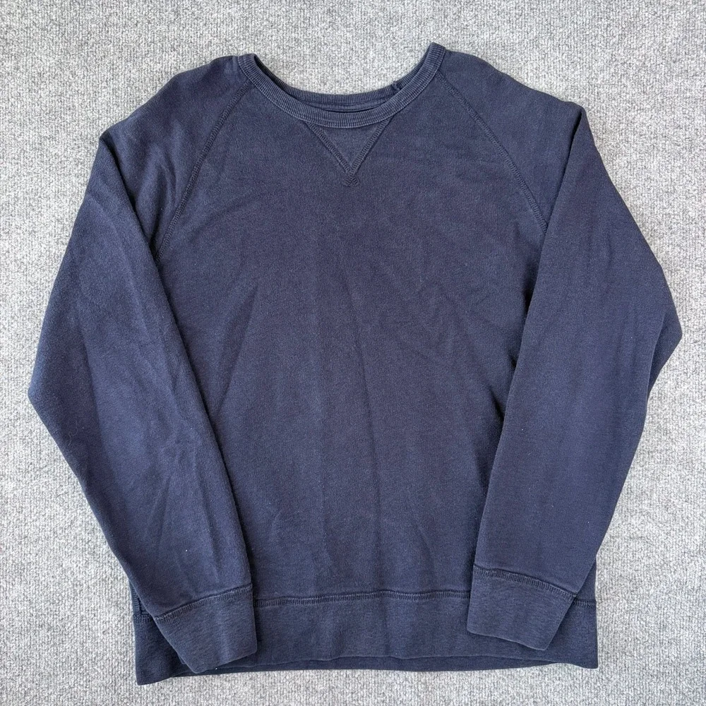 J Crew Vintage Fleece Sweatshirt Mens XL Blue V Notch Pullover Crewneck